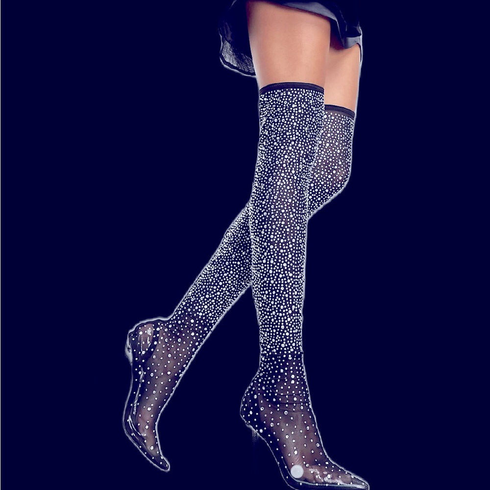 Over the knee rhinestone high heels